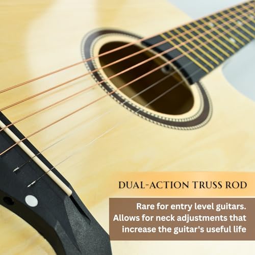 Image of Henrix 38C PRO 38 Inch Bass Wood Cutaway Acoustic Guitar With Die-Cast Tuners, Dual-Action Truss Rod, Gig-Bag, Picks, String Set, String Winder, Strap & Polishing Cloth - Natural
