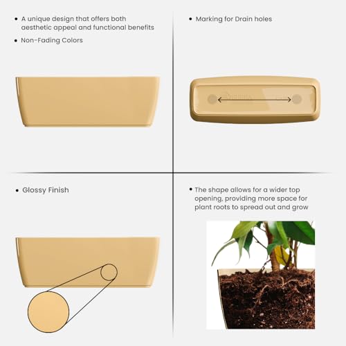 Image of YUCCABE ITALIA SHERA CABI Tray 16 INCH Plastic Flower Tray Pot Unbreakable Rectangular Planter Suitable for Home Garden Seedling Indoor and Outdoor (Beige, Pack of 3)