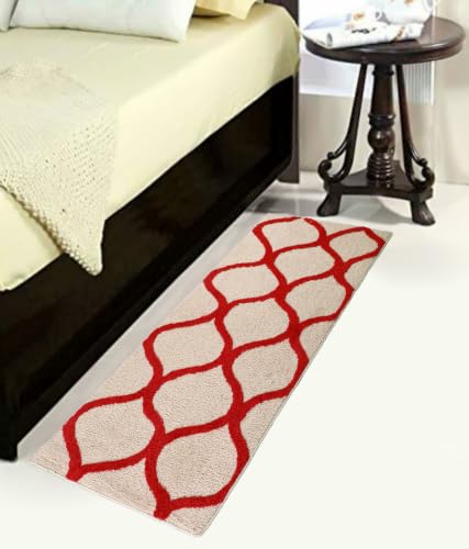 Image of Anti-Skid Bedside Runner for Bedroom Super Soft Microfiber Carpet for Bedroom, Living Room & Entrance | Washable Non-Slip Floor Mat (Beige /Red, 2x9 FT)