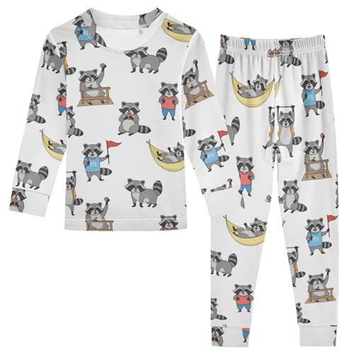 Pajama Sets Long Sleeve Cute Raccoon Adventure Pattern Soft Comfy Sleepwear 2 Piece PJS 3-8T