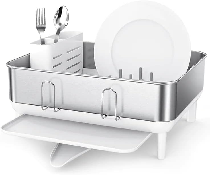 simplehuman Compact Kitchen Dish Drying Rack with Swivel Spout