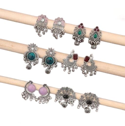 Oxidised Earrings Combo Silver Oxidised Earrings Pack Of 6 Trendy Earrings For Girls Fashion Jewellery Combo Kiara 34-picture-45