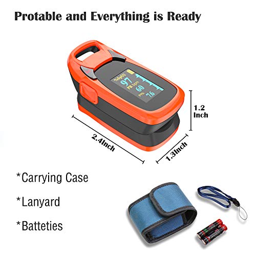 Fingertip Pulse Oximeter with Plethysmograph and Perfusion Index, Include Carrying case, Large OLED Digital Display Blood Oxygen Saturation Monitor Heart Rate Monitor (Color: Red-Orange) - Image 6