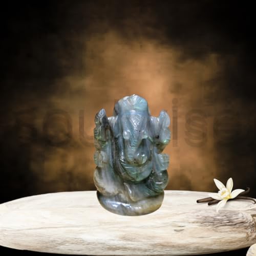 Image of Soulwise Labradorite Ganesha Vighnaharta Statue 2 inch - Obstacle Remover Protection & Manifestation Crystal Manifest Success & Remove Blockages.