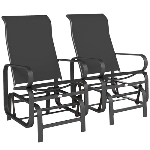 Outsunny Outdoor Glider Chair Set of 2, Gliders for Outside Patio with Smooth Rocking Mechanism and Lightweight Construction for Backyard, Black