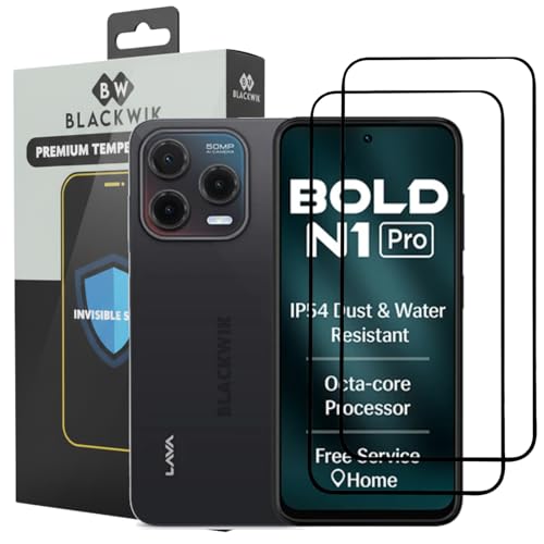 Image of Blackwik Tempered Glass Screen Protector for Lava Bold N1 Pro with Edge-To-Edge Protector Coverage | Easy Installation Kit (Black) (Pack Of 2)