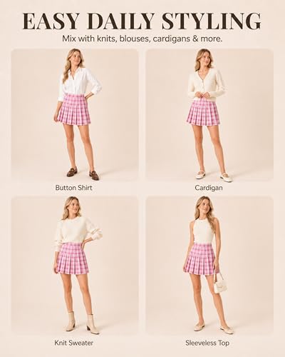 Image of Pleated Skirts for Women, High-Waisted A-Line Mini Tennis Skater Skirt | Easy pull-on elastic waist, Clean solid color, School uniform outfits, Cheerleader outfits, Everyday campus wear