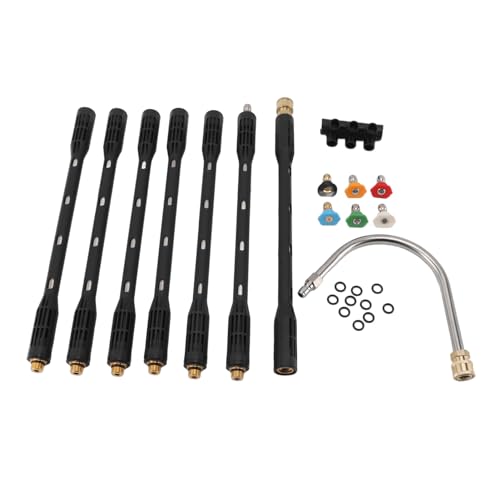YedaHcy Pressure Washer Extension Wand Set, 1/4 Inch Connector, Stainless Steel with Black ABS, for Roof and Outer Wall, Adjustable Length, Sturdy and Easy to Use