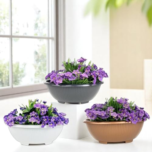 Image of Go Hooked Plastic Planter Pots Set of 2 | Multicolor Flower Pots Perfect for Home, Office & Garden Decor | Bonsai Round Pot 13.7 Inch for Indoor & Outdoor Plants | Durable, Lightweight & Modern Design