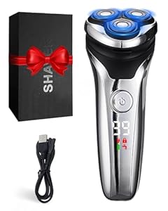 Rantizon Electric Razor for Men Silver Edition, Mens Shavers Electric Cordless Rechargeable with LED Display, 3 Dual-Track Rotary Heads, IPX5 Waterproof Electric Shavers Men with Pop-Up Trimmer Silver
