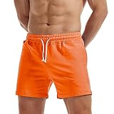 AIMPACT Workout Athletic Shorts for Mens 5 Inch Bodybuilding Gym Shorts with Drawstring (Orange S)