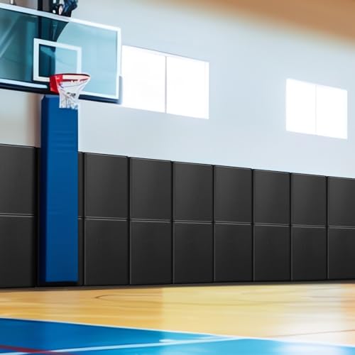 Liliful 1 Pcs Gym Wall Padding Protection Wall Pad Durable Waterproof Gym Basketball Court Protectors with Double Sided Tape for Garage Basement Taekwondo Safety (60 x 20 x 2,Black)
