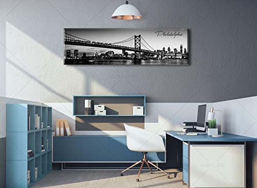 Image of DJSYLIFE Black and White Philadelphia Skyline City Wall Art 13.8 inchx47.3 inch | Gallery Wrapped Canvas with Durable Wood Frame, Waterproof Surface, Easy to Hang in Bedroom,Living Room or Home Office