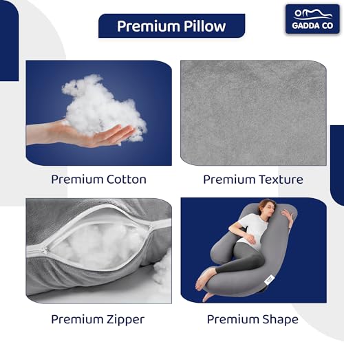 Image of GADDA CO Pregnancy Pillow for Women Full Body J-Shape for Pregnant Women - Maternity Pillows for Pregnancy Sleeping Support for Back, Hips, Legs & Belly, Removable Washable Velvet Cover, Grey