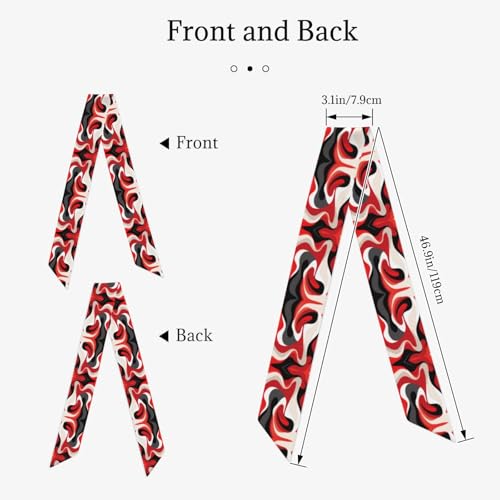 red black white abstract Prints Silk Scarf for Women 46.9 * 3.1 In Headband2