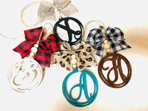 Car mirror charm Initial car accessories Monogram car charm with Leopard Burlap Black White Red Black Cow Paws — view 8