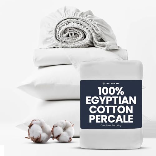 The linen bee TLB 100% Egyptian Cotton Percale Sheets King Size - Luxurious 400 Thread Count - Crisp, Breathable, Skin-Friendly, Acne Free - Unfavourable for Bacterial Growth - Oeko-TEX Certified