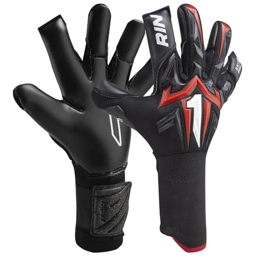 Rinat Aries X Pro Goalkeeper Gloves – Elite AXG Latex for Supreme Grip | Hybrid Cut for Control | Impact Protection | Double Anchor Wristband | All-Weather Performance (Black/Red, 8)