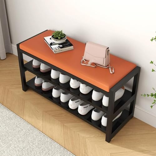 Tabouret à langer 80cm orange | Banc d'entrée design avec rangement chaussures