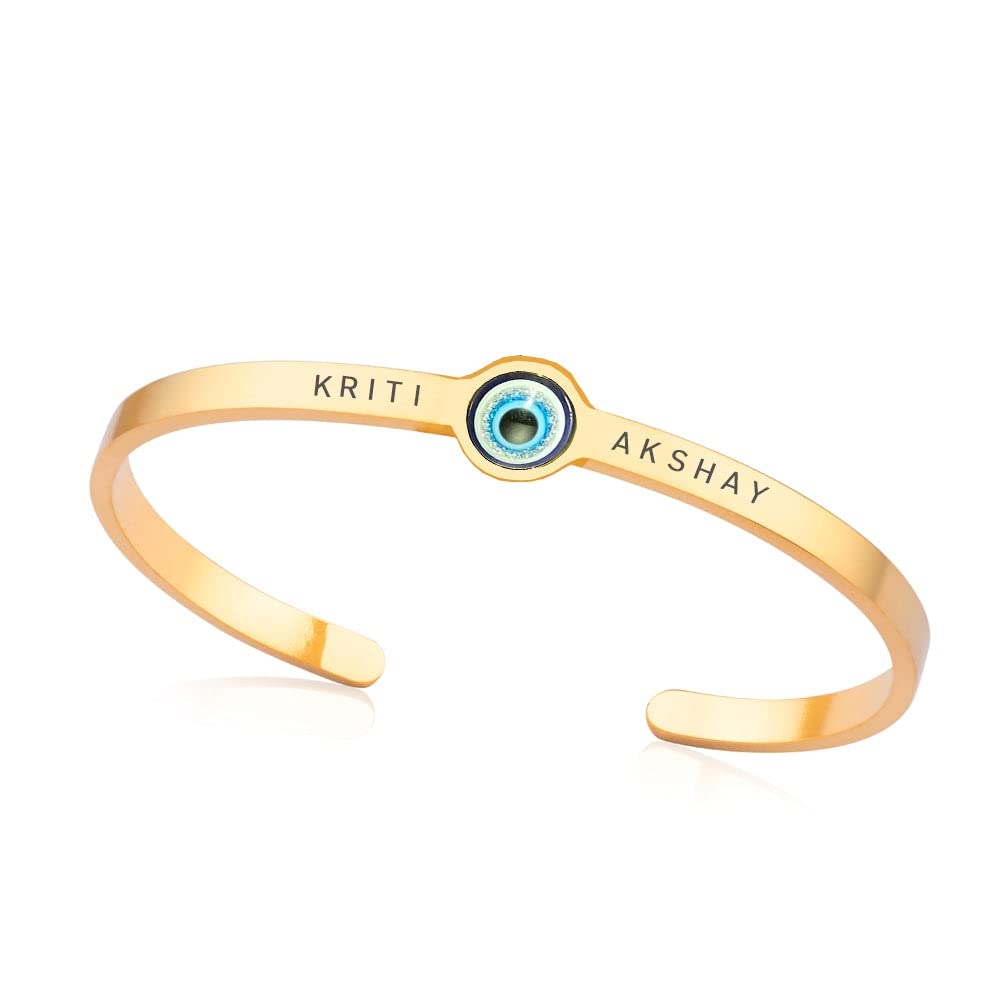 Personalised Evil Eye Bracelet | 22 Carat Glossy Gold Plating | Adjustable in Size | Evil Eye Bracelet For Women & Girls | Fashion With Charm
