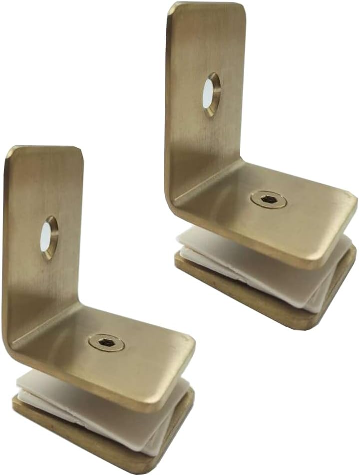WANLIAN Shower Glass Clip, Panel Wall Clip Shower Glass Bracket (for 6~10mm Glass, Gold, 2 Pieces) (90 Degree Single Side)