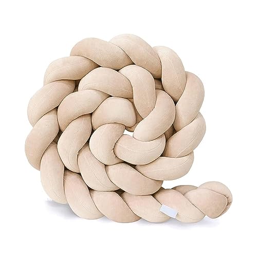 LOVEXIN Braided Cot Bumper, Braided Pillows Knotted Cot Bumper, Soft Comfortable Cotton Bed Set All Round Braided Protector, Braided Crib Knotted for Room Decor,beige,1m