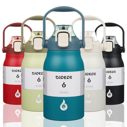 Image of BJPKPK 35oz Insulated Water Bottle with Straw Lid, Stainless Steel Bottle | One-Hand Straw Lid, BPA-Free Leakproof Large Water Bottle with Handle, Keeps Cold & Hot, Vacuum Insulation for Gym & Outdoor