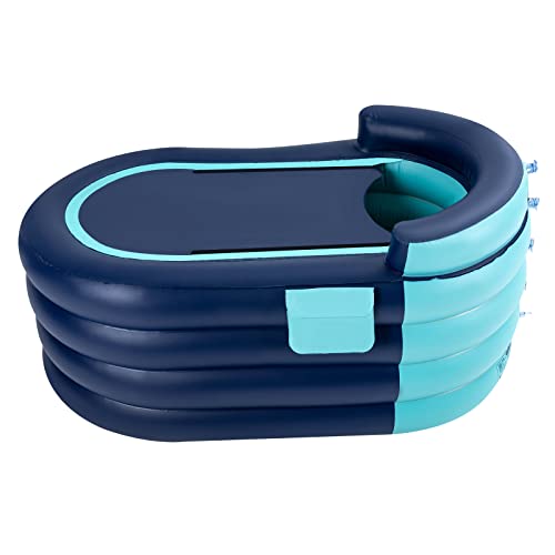 Vasca da bagno gonfiabile in PVC portatile con pompa ad aria elettrica, bagno di ghiaccio con copertura e pompa per adulti fino a 180 cm, 140 x 74 x 84 cm (blu)