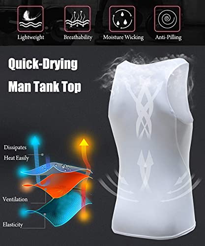 Hibety 3 Pack Men's Workout Tank Tops Sleeveless Shirts Gym Muscle Shirts Compression Tops Quick Dry Athletic Sports Shirts(3White-Xl) #TOP1