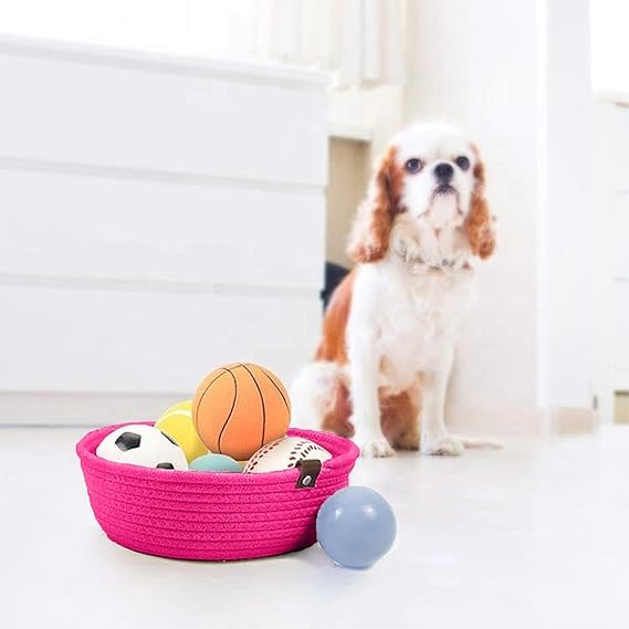 Image of Handmade Jute Cotton Storage Baskets Set of 3 for Dining Table, Fruit Basket & Roti Bowl, Cane Style Organizer for Kitchen, Home Decor, Washable Multipurpose (Rani Pink)