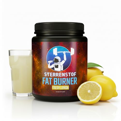Sterrenstof Fat Burner – Frische Zitrone – Fettverbrenner Appetitzügler mit L-Carnitin, L-Tyrosin, L-Theanin, Grüntee-Extrakt, Koffein – Schnell abnehmen, Fatburner, Diät, 300 g Pulver, 50 Portionen