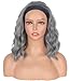 SYMEIW Silver Grey Wavy Headband Wig For Black Women Curly Half Wigs With Headband Attached Synthetic Wrap Wigs For Women(Gray)…