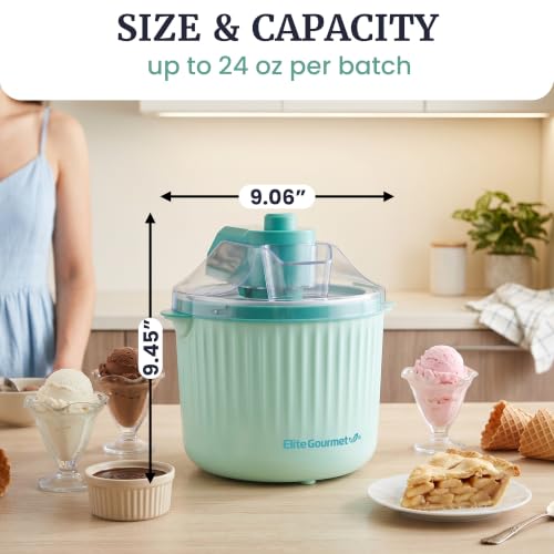Image of Elite Gourmet EIM1750 Self-Churning Electric 1Qt. Ice Cream Maker, Homemade Ice Cream, Gelato, Sorbet & Frozen Yogurt in Under 20 Minutes, No Ice or Salt Needed, 25+ Recipes Included, Mint