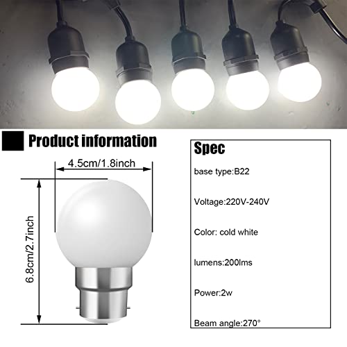 HUAMu B22 Bayonet LED Light Bulbs,2W G45 Golf Ball Mini Globe Bulb, Cool White 6500K - Image 2