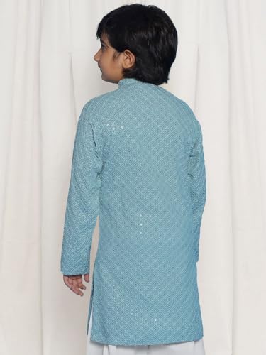 Image of AJ DEZINES Chikankari Kurta For Boys- Ethnic Wear | Embroidery Chikankari Sequined | Traditional & Festive Outfit | Cotton Stylish Boys Kurta | Perfect For Wedding & Family Function