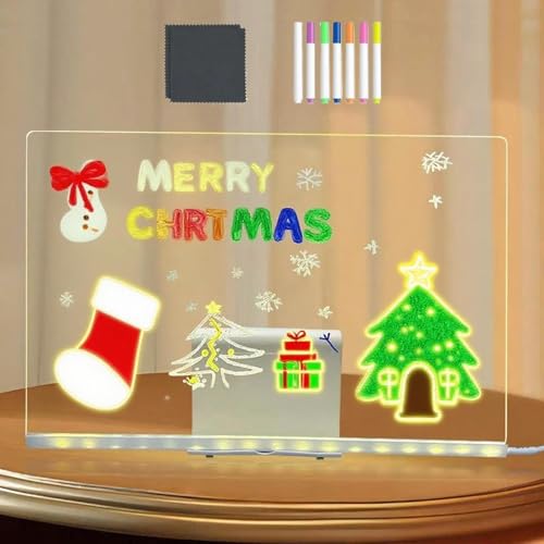 Pizarra Luminosa LED, Tablero De Dibujo Acrílico Iluminado Con 7 Rotuladores De Secado Rápido, Luminosa Pizarra Escritura Para Casa Escuela Infantil Viajes Interiores