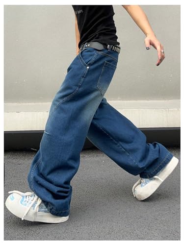Verdusa Men's Baggy Jeans Elastic Waist Straight Leg Loose High Street Denim Pants with Pockets3