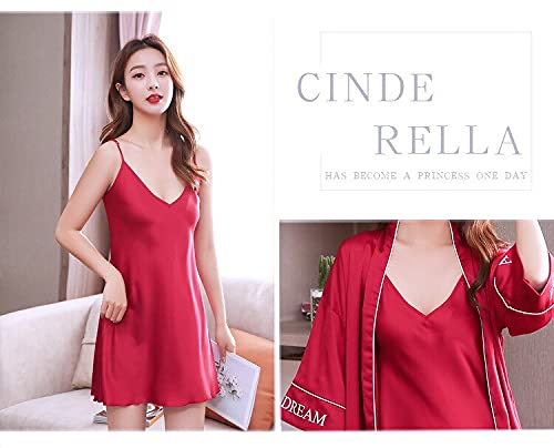 Set Pigiama E Vestaglia Donna In Raso - Due Pezzi Con Lacci, Abito Da Notte Lungo E Comodo - Foto 6