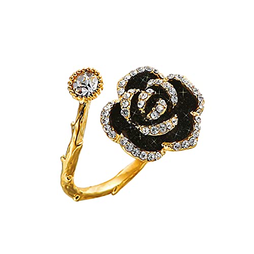 MZSX Damen-Ring, chwarze Rose, vergoldet, Liebe, die niemals verblasst, verstellbarer, Frauen Offener Finger Ring Geschenk, Damen Schmuck, Valentinstag, Frauentag Cover