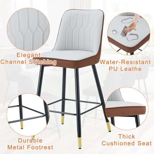 Image of 27'' Counter Height Bar Stools Set of 4 - Kitchen Island Stools with Back,Leather Barstools with Sturdy Metal Legs,Modern Counter Height Stools Ideal for Kitchen Island Pub Cafe