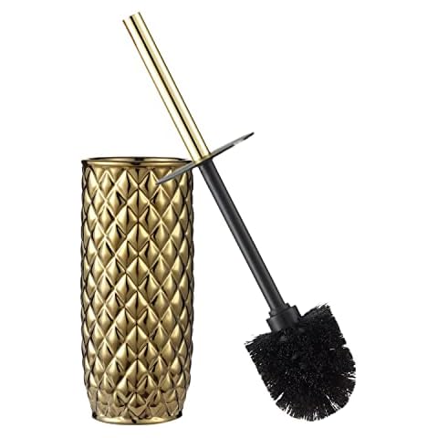 Motifeur Bathroom Accessories Ceramic Toilet Brush Set - Toilet Bowl Brush and Holder (Pineapple Pattern, Gold) Cover