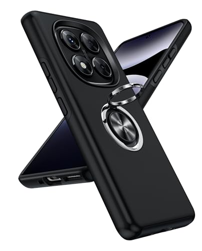 LeYi Hülle für Xiaomi Redmi Note 14 Pro 4G/5G Handyhülle kompatibel (No Folie) TPU Militärschutz Hybrid Schutzhülle mit 360° Metall Ring Halter Ständer Stoßfest Note 14 Pro Plus Hülle Cover Schwarz