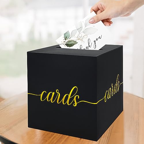 QIKSION Black Card Box with Gold Foil Design, Gift Cards Receiving Box for Birthdays Party, Wedding Receptions, Bridal & Baby Showers, Graduations, Retirements, Anniversaries - Thumbnail 6