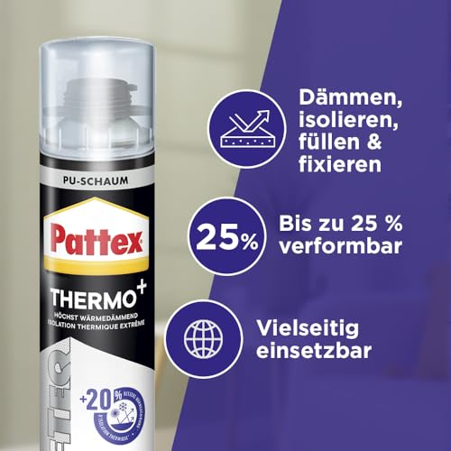 Pattex White Line Pistolenschaum, reinweißer PU Schaum zum Füllen, Dämmen, Ausschäumen und Isolieren, Montageschaum mit hoher Wärme- und Schalldämmung, 1x750ml Dose