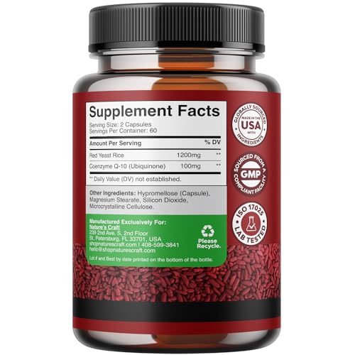 Natures Craft LE Ment - Extra Strength Red Yeast Rice 1200 Mg. Capsules With Coq10 100Mg Per Serving - Heart Health Supplement 3Rd Party Tested Vegan Non-Gmo & Citrinin-Free thumb #2