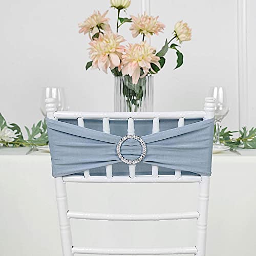 Balsa Circle 10 Dusty Blue Spandex Chair Sashes with Silver Round Buckle - Wedding Party Ceremony Reception Decorations Supplies