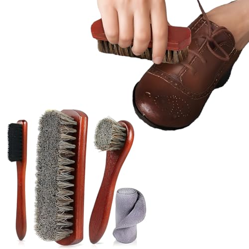 YOFDAL Kit De Nettoyage&Entretien Cuirs Premium 4 Pièces,Kit Cirage Chaussure Cuirs,Brosse Cuir,Brosse a Chaussure Pour Chaussures,Bottes,Sacs Cuir&Suède,Voiture