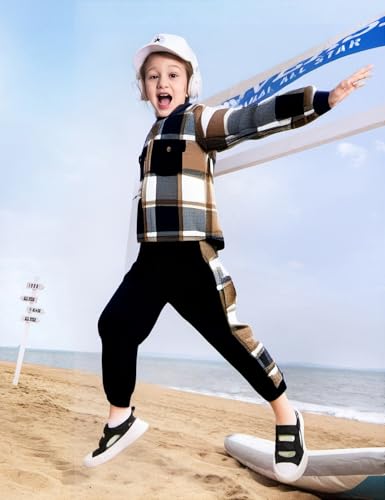 Image of Toddler Boy Clothes Plaid Hooded Shirt White T-shirt Top and Solid Color Pants 3Pcs Winter Boys Clothes