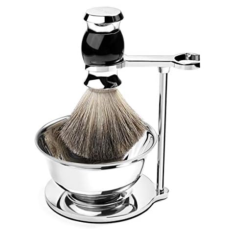 GRUTTI 3-in-1 Men's Shaving Set, Men's Shaving Blade Holder + Shaving Bowl + Shaving Brush, Traditional Wet Close Shaving Kit, Men Manual Shaving Cleaning Tool, Dad Gifts, Stainless Steel Cover