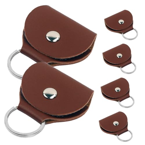 MUELODSIC 6Pcs Portable Guitar Pick Pouch with Keychain Durable PU Leather Guitar Pick Case Lightweight Storage Holder for Guitar Picks for Travel Outdoor Use